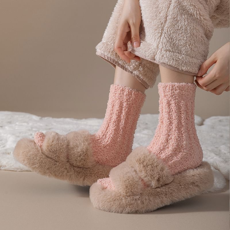Mimiyu - Set effen koraalfleece korte sokken