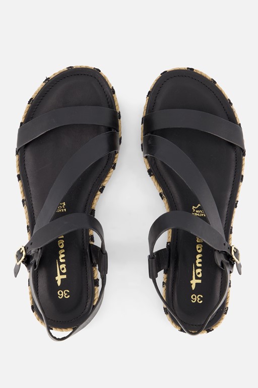 Tamaris Rafia Sandalen zwart Leer