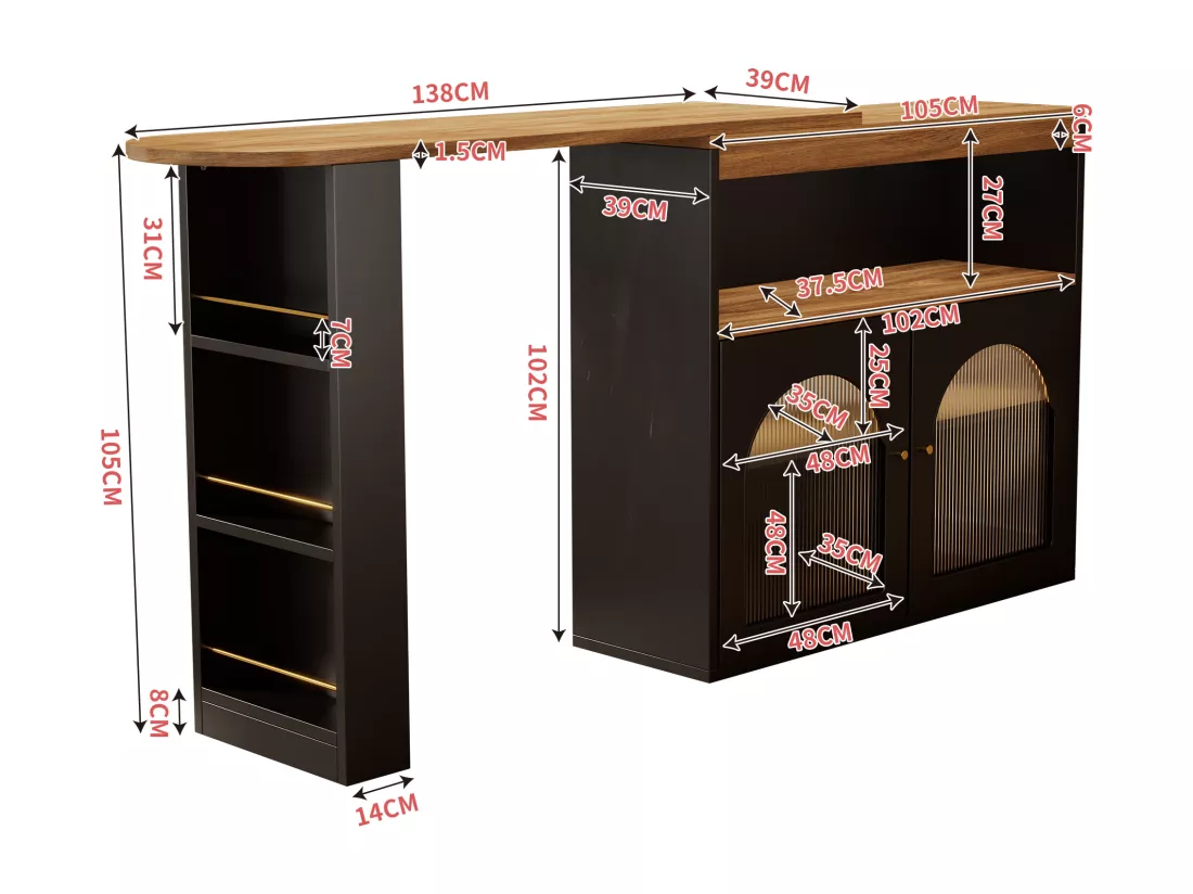 URBAN MEUBLE Vanité extensible rotative moderne noir avec rangement et bande lumineuse LED