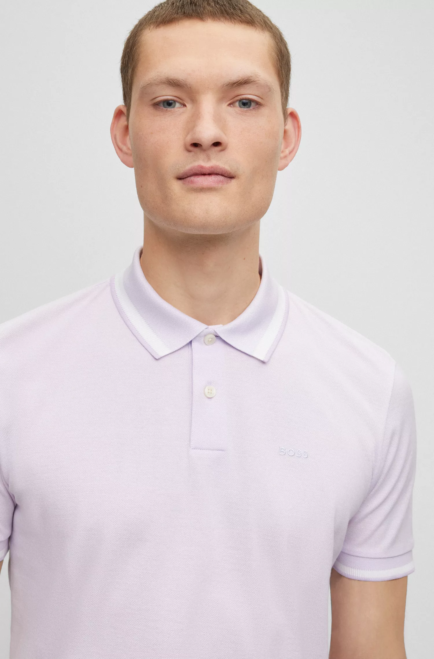 Camisa polo BOSS com logotipo preto bordado em piqué de algodão Oxford.