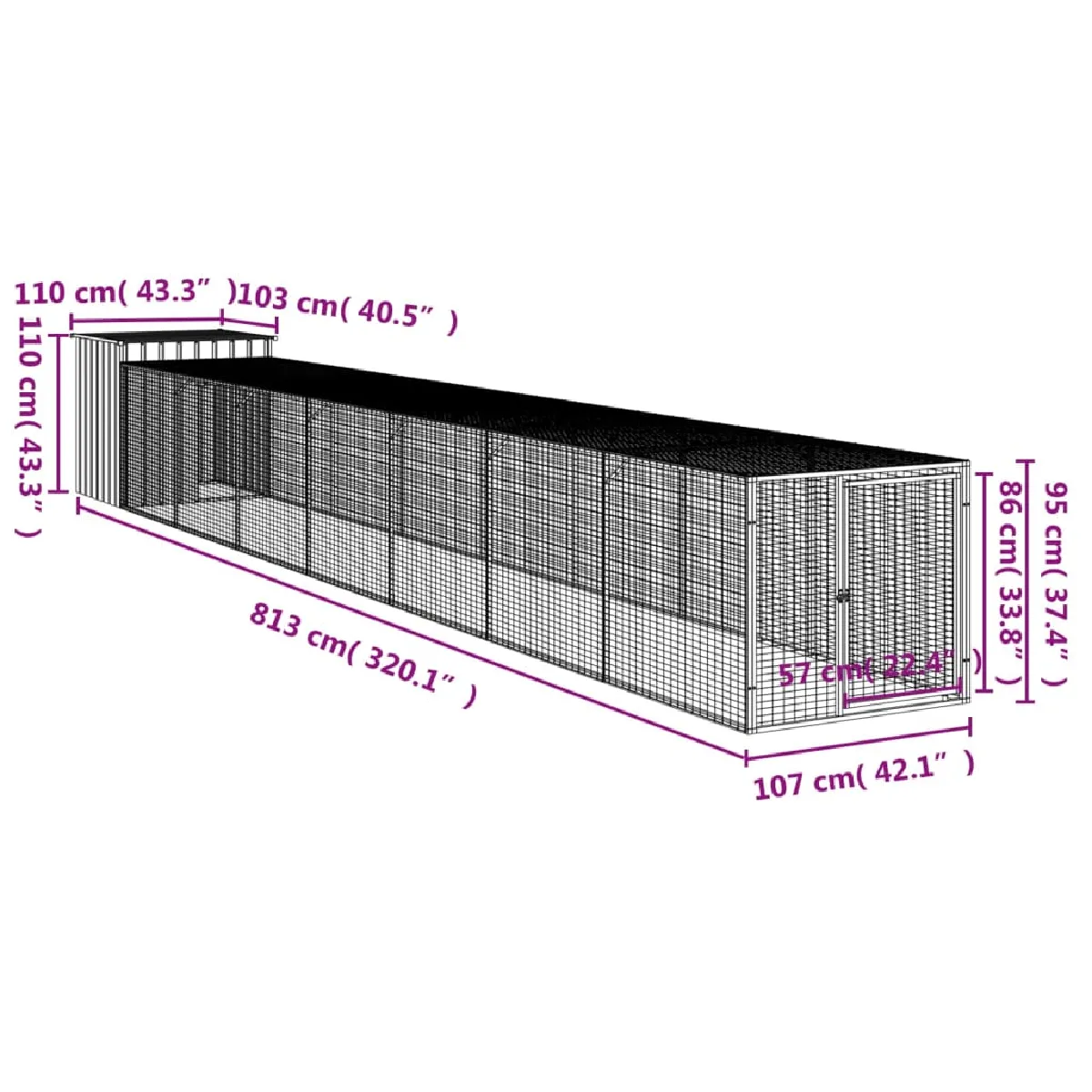 vidaXL Poulailler Cour Anthracite 110x813x110