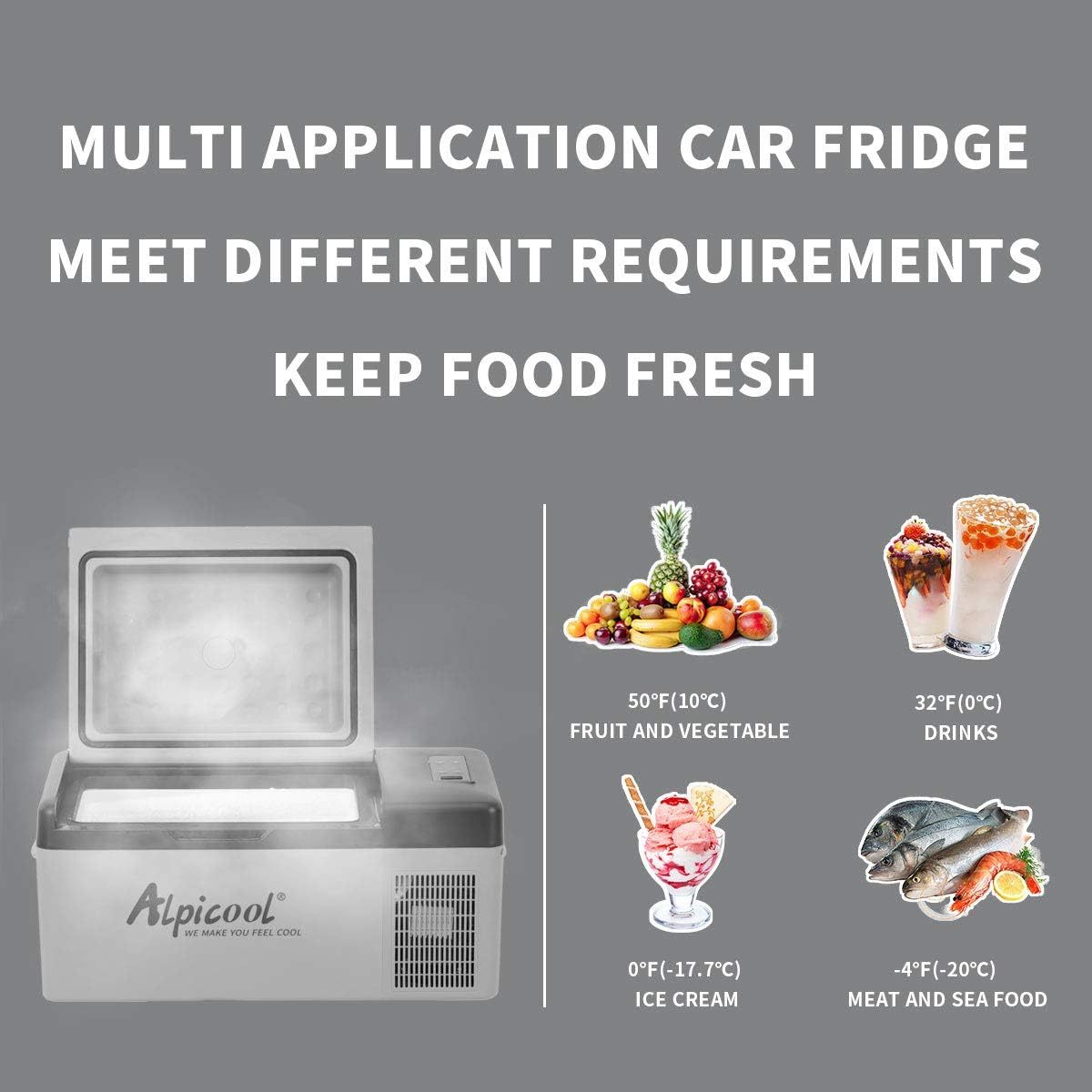 Alpicool C12 12L Cool Box 12 V Mini Fridge Electric Compressor Car Fridge Camping Freezer Box Small Portable for Car, Truck, Boat, RV with USB Connection