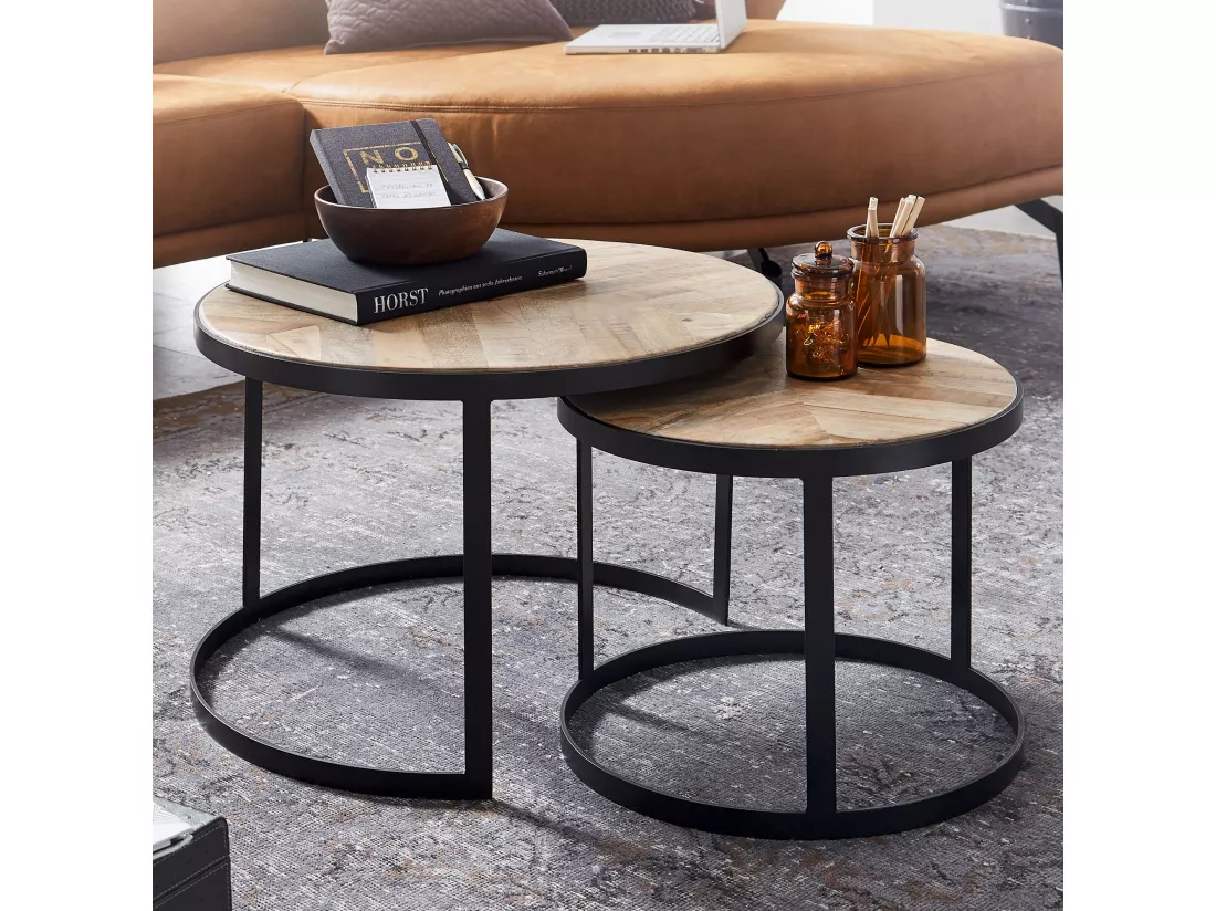 Tables Gigogne Bois Massif Ronde Table d'appoint Lot de 2 Table Basse