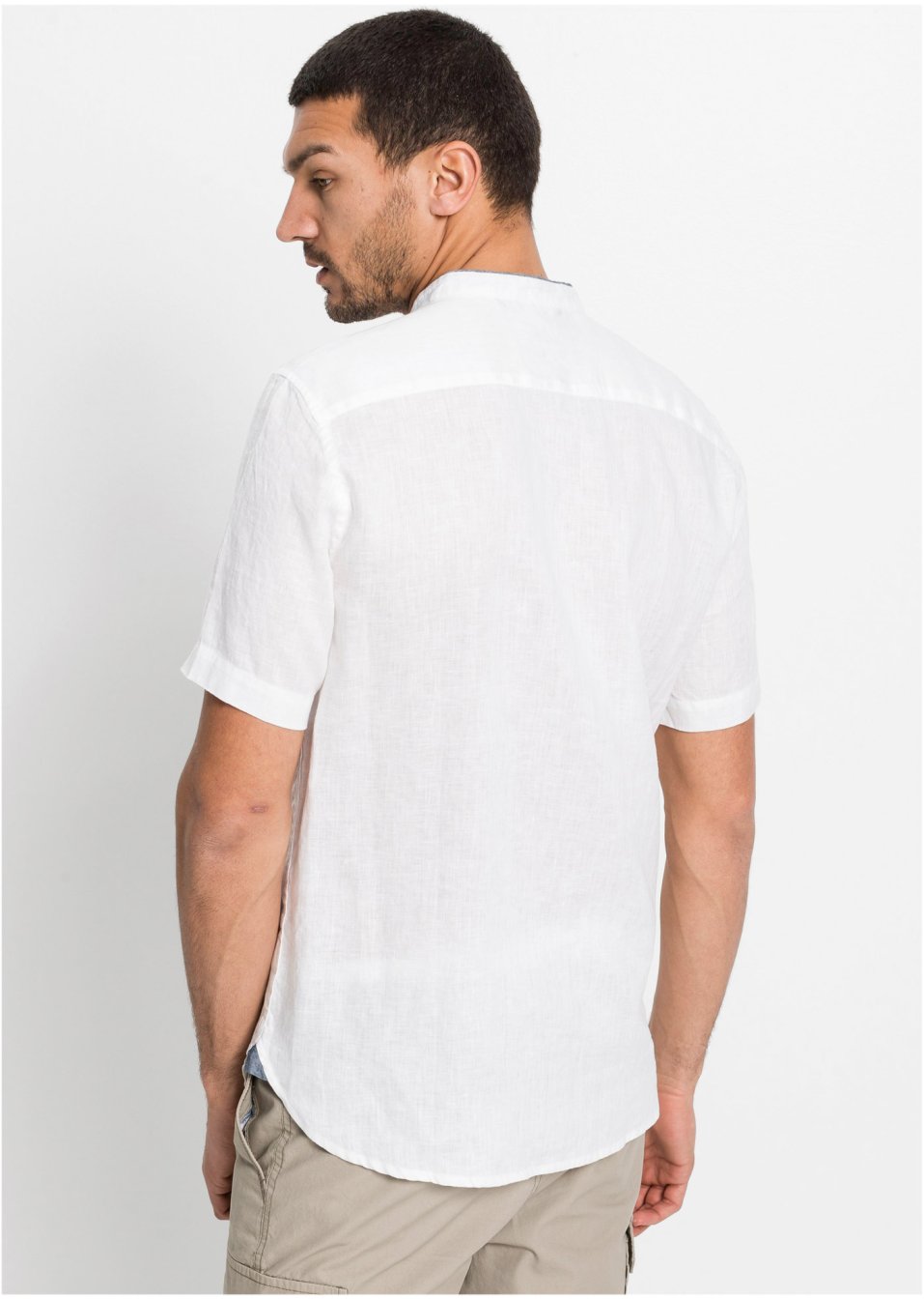 Chemise manches courtes avec lin à col montant