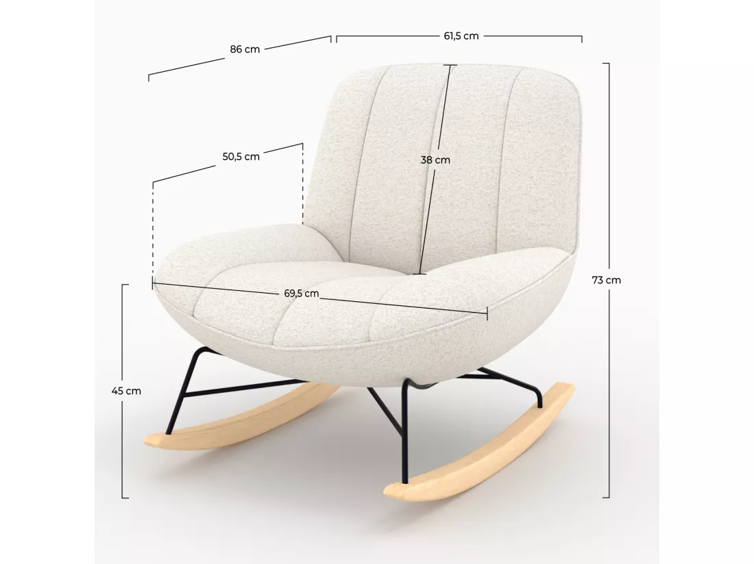 Rocking chair en tissu bouclette blanc cassé - Alvin