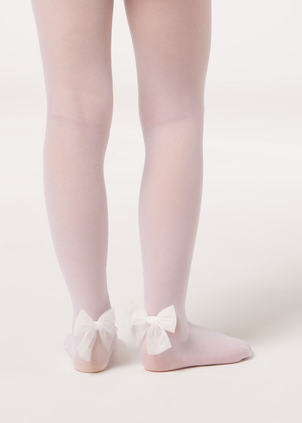 Meia-calça infantil de tule 30 denier com laço.