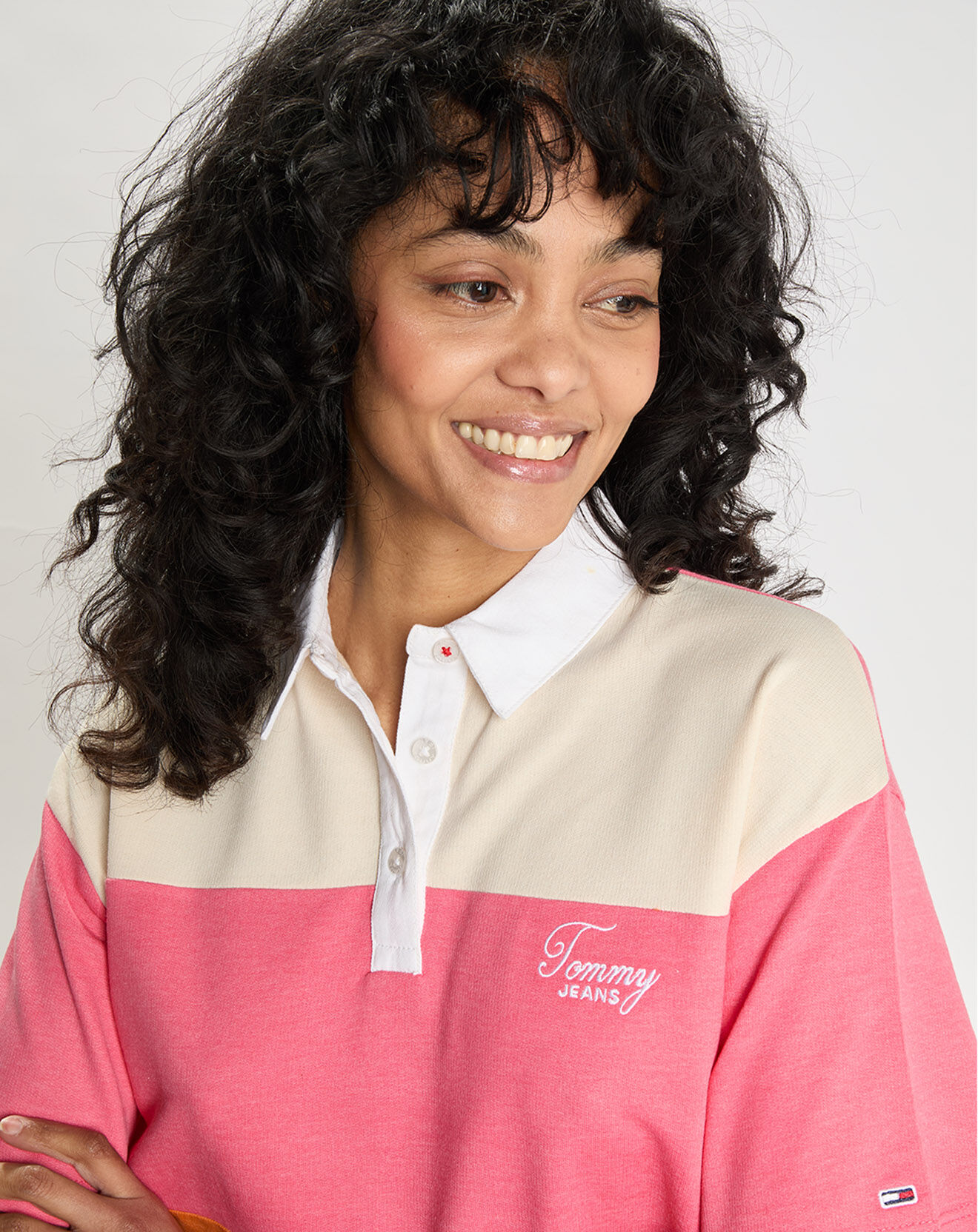 Tommy Jeans Polo Crop Colorblock orange/rose