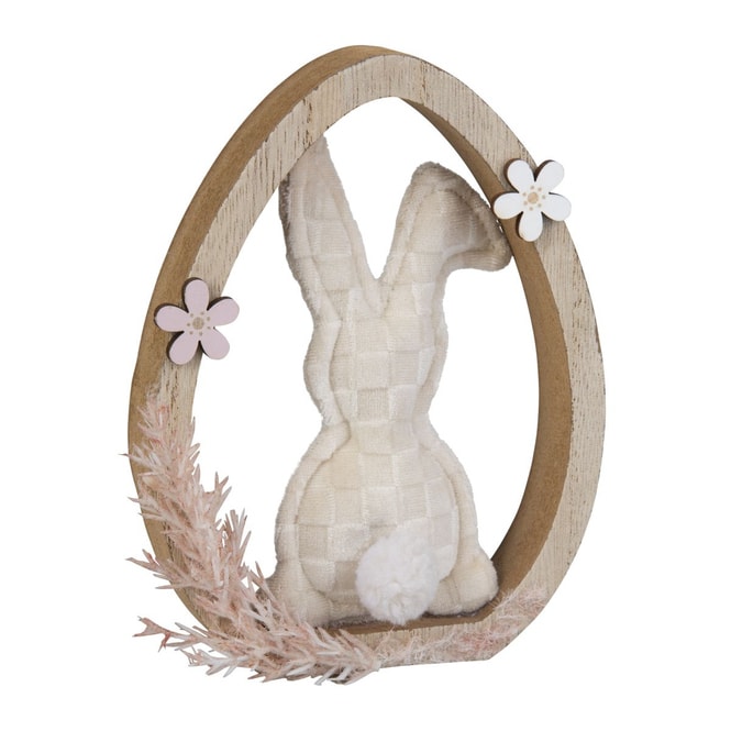 Standdeko - Hase in Ei mit Trockenblumen - ca. 11 x 2 x 14 cm