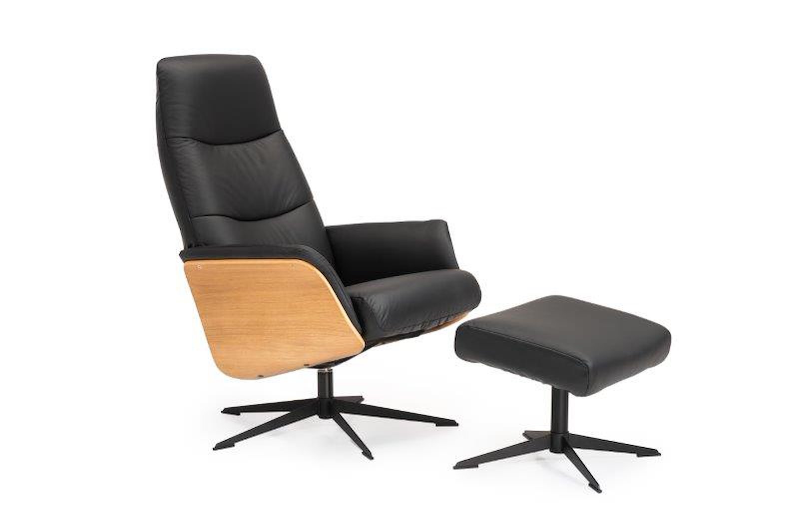 Lioni lenestol Hud Madras Sort, med hvitoljet Trevanger. Orion sokkel i sort krom.