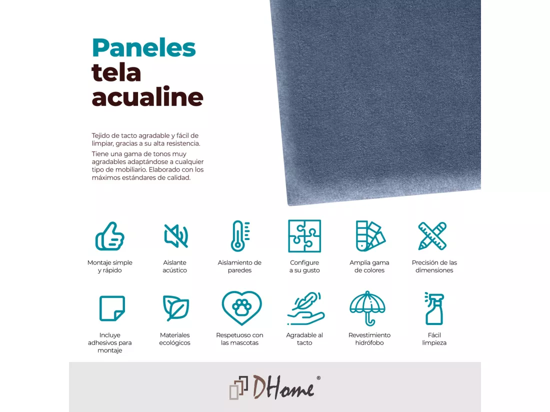 DHOME Lot de 1 Panneaux muraux en tissu auto-adhésifs Panneaux muraux absorbants acoustiques Protection contre les chocs (Bleu, 50x30cm, x1)