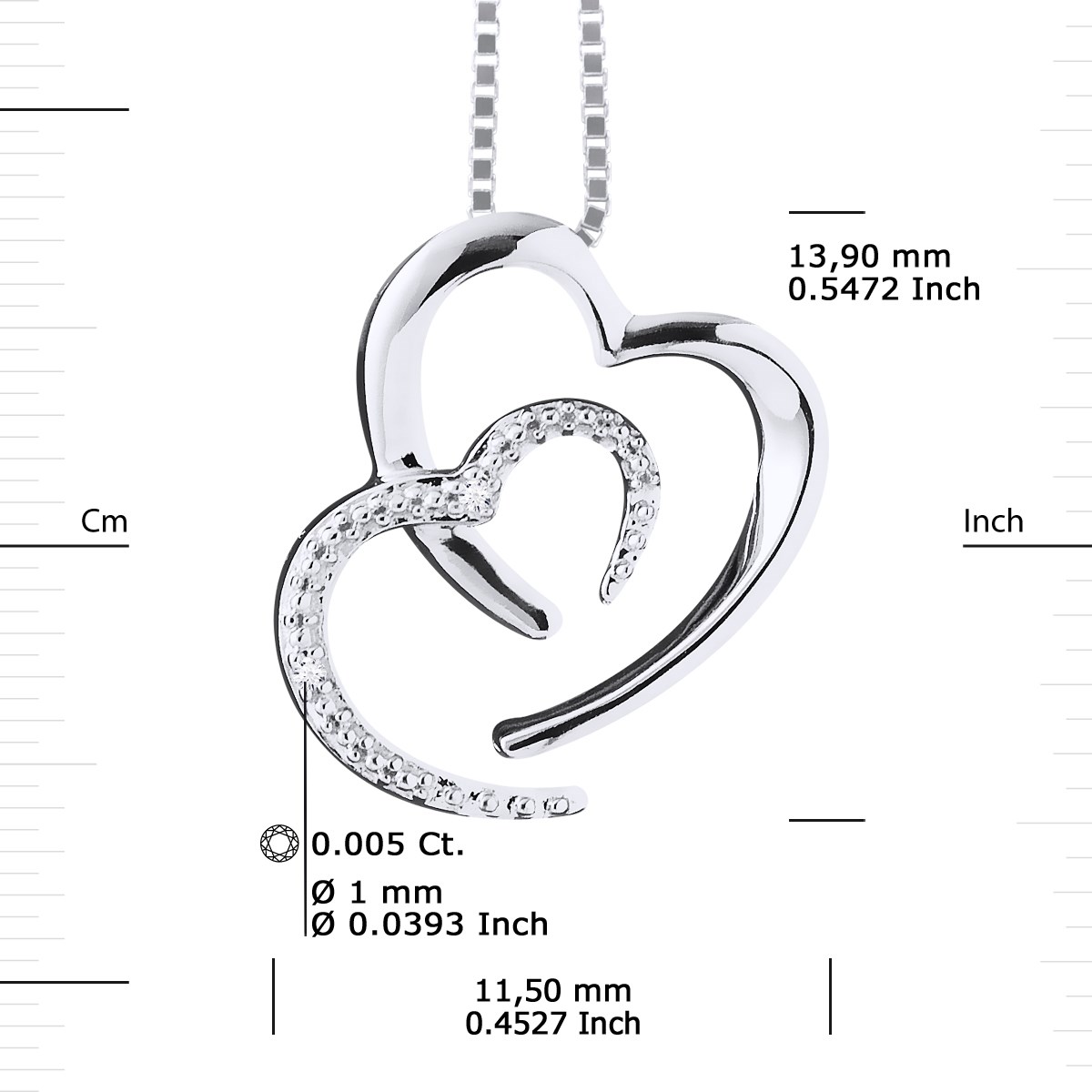 Collier 2 HEARTS Diamants 0,010 Cts Or Blanc