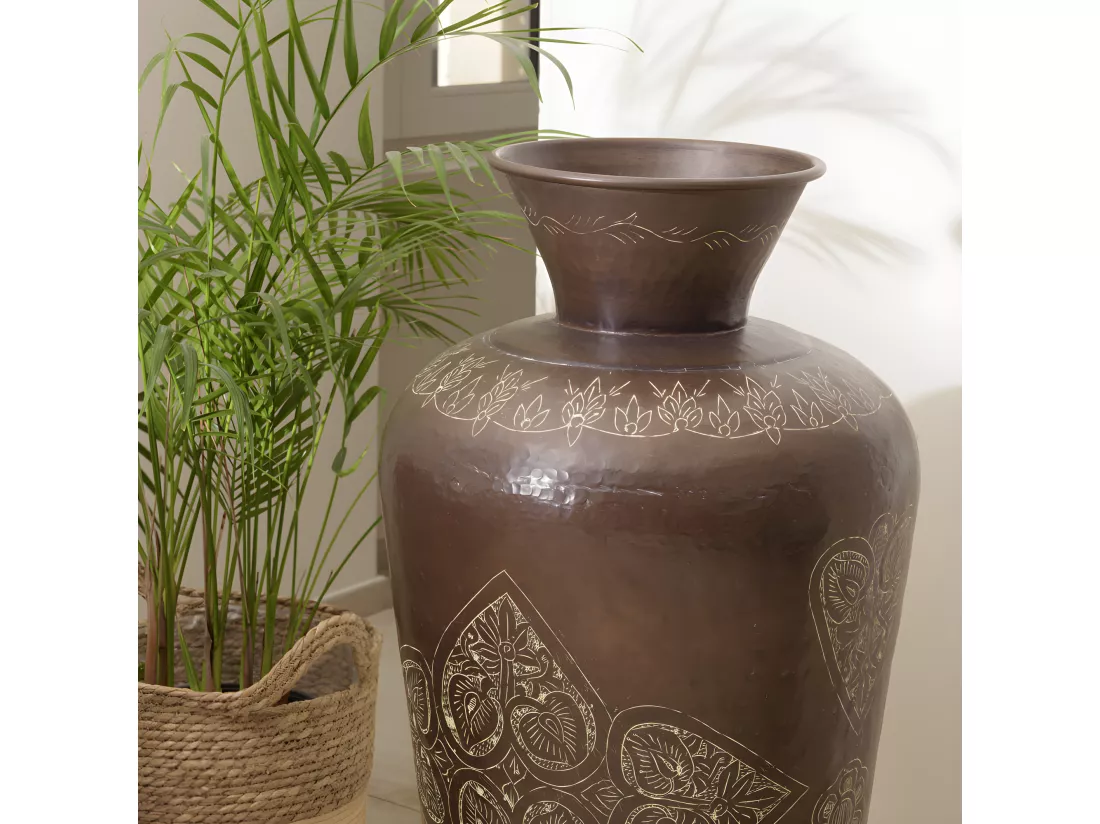 HONORE - Vase alu L40cm H85cm couleur cuivre foncé patine antique