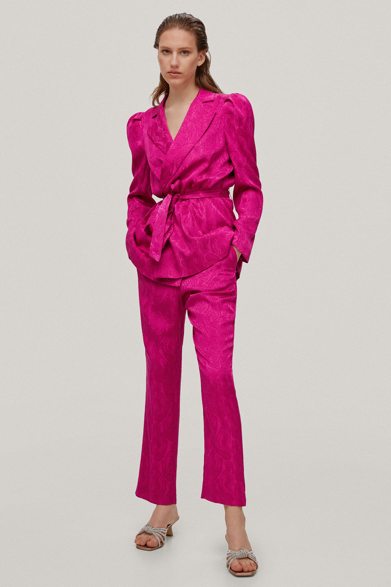 Calça flare jacquard - Rosa