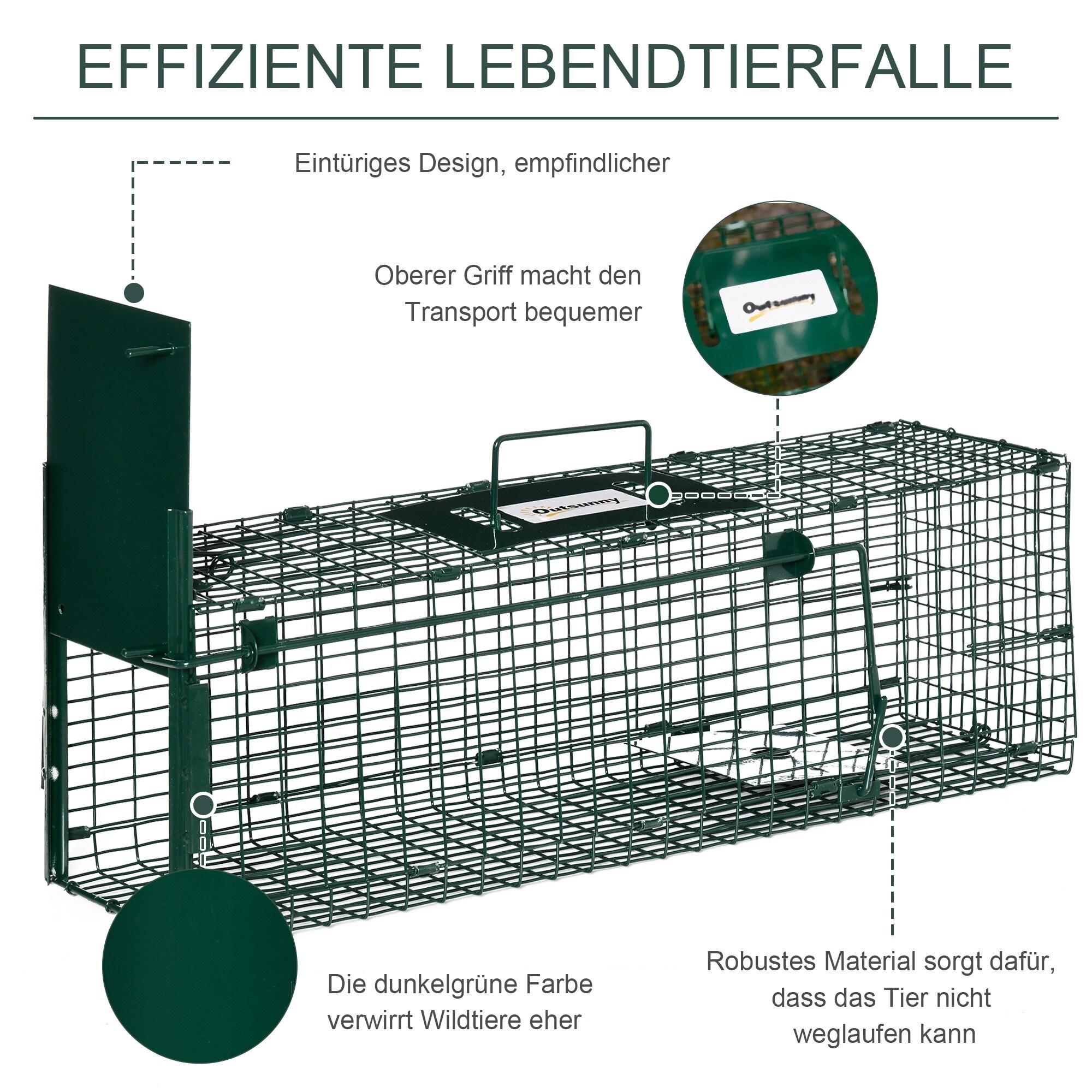 Outsunny Lebendfalle mit Tür grün 60L x 18B x 20H cm