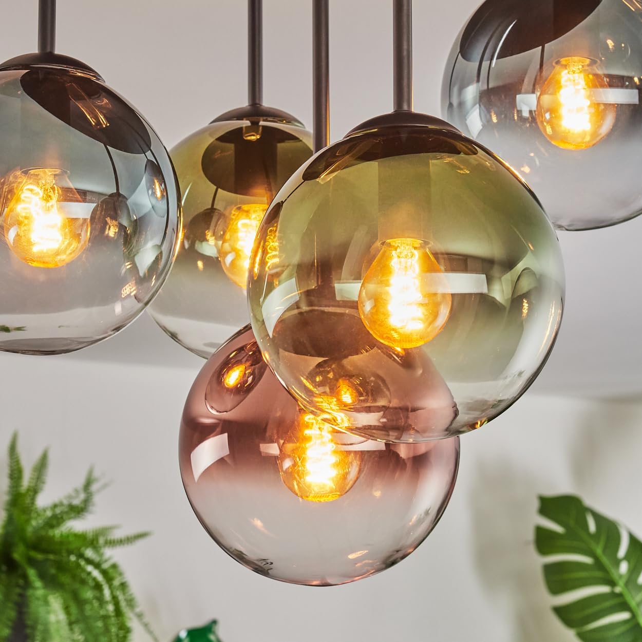 HOFSTEIN Deckenleuchte Gastor, 5-flammige Deckenlampe aus Metall/Glas in Schwarz/Blau/Grün/Kupfer/Klar, Leuchte im Retro/Vintage-Design (Schirme Ø 15 cm), E14, Esszimmer, Wohnzimmer, Schlafzimmer