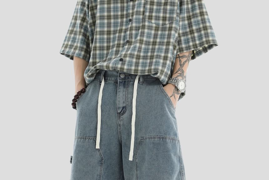 INStudio - Mid Rise Washed Denim Shorts