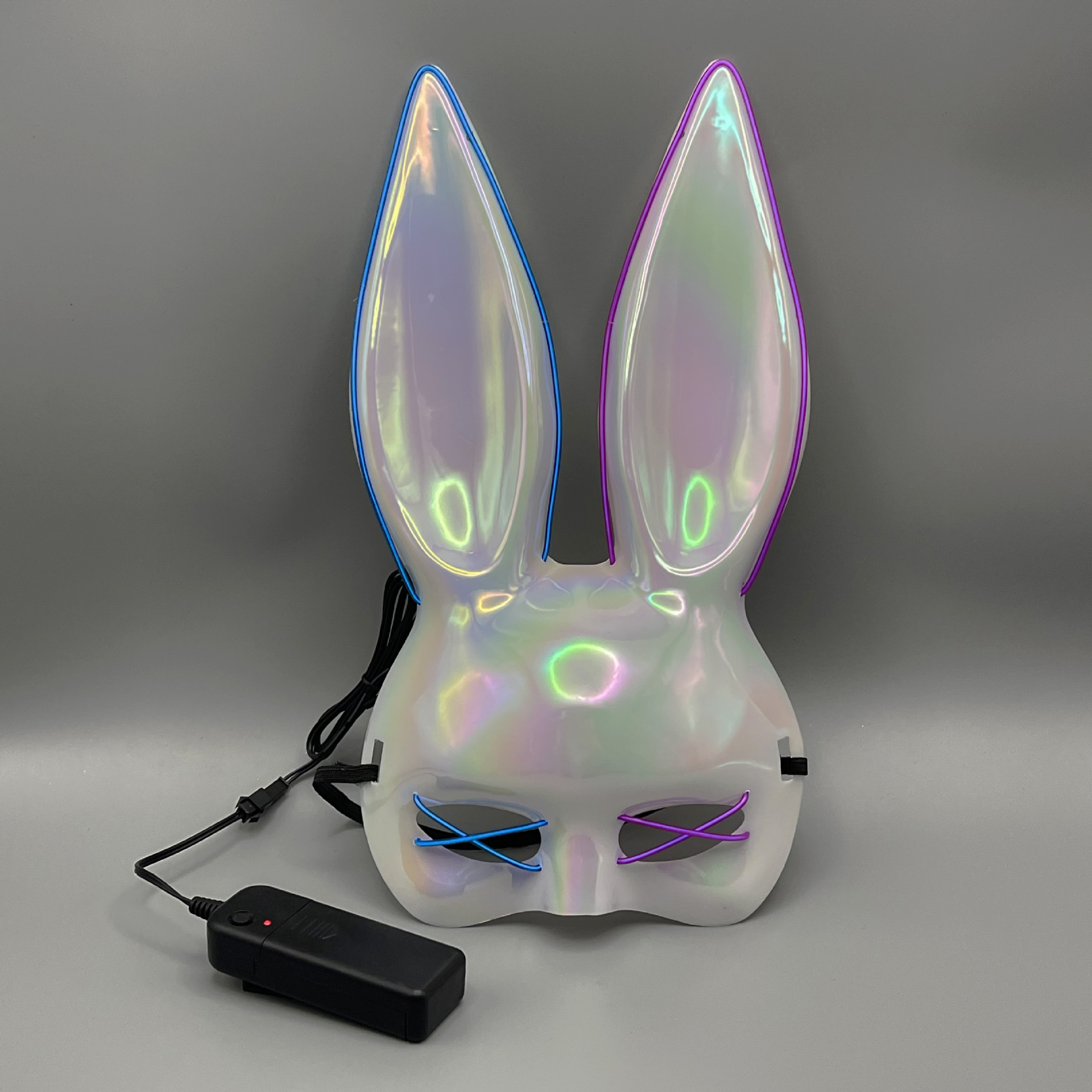 LED Hasen Maske Fasnachts Halbmaske Neon Kostüm Zubehör Motto Party Accessoire Halloween Foto Requisite - Blau / Lila