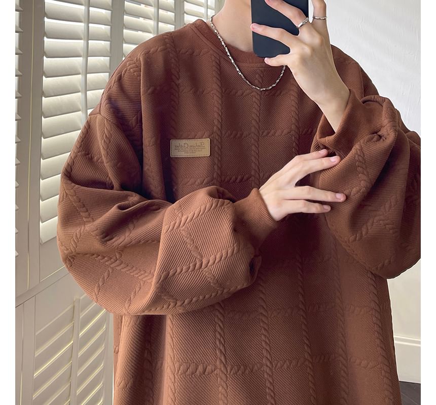 YERGO - Sweatshirt met ronde hals en effen patroon en reliëf