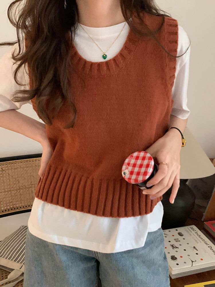 Parisocrates - Ronde hals, effen cropped sweatervest