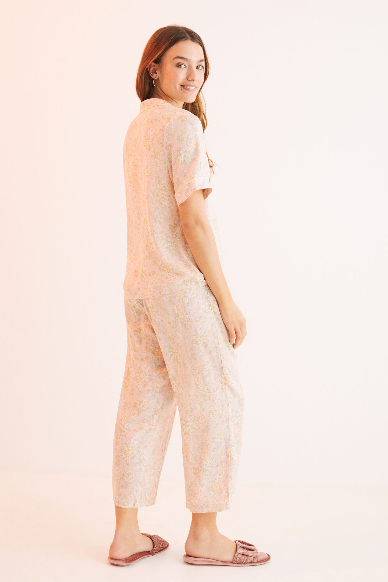 Pijama camisa floral rosa - rosa