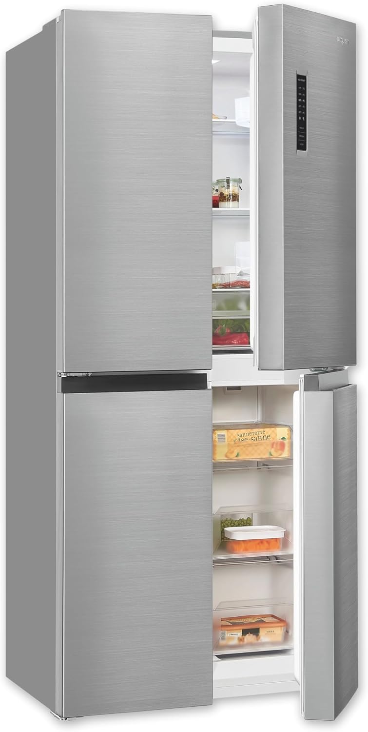 Exquisit Multidoor MD365-125-040D inoxlook | 362 l Volumen | Multi Door Kühlschrank NoFrost | Cross Door Kühl-Gefrierkombination | Frischefach | Alarm | LED-Display…