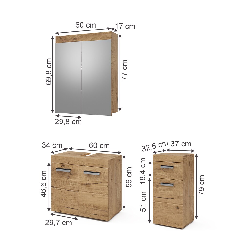 Vicco Badmöbel Set Badezimmermöbel Luna Spiegelschrank Unterschrank Midischrank