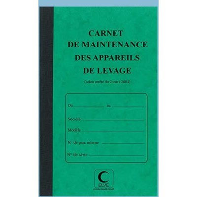 Carnet de maintenance 'Appareil de levage', 32 pages