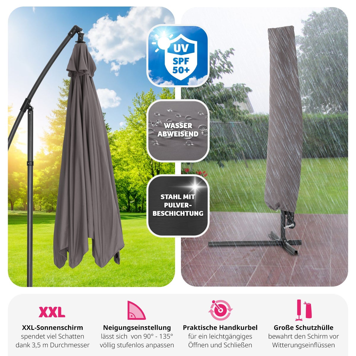 tectake Ciccio parasol Ø 350 cm inclusief beschermhoes