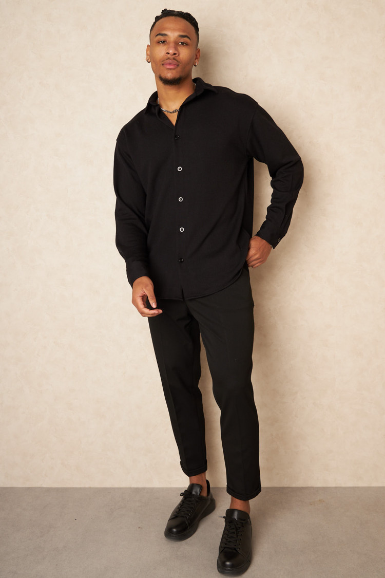 Chemise noire côtelée