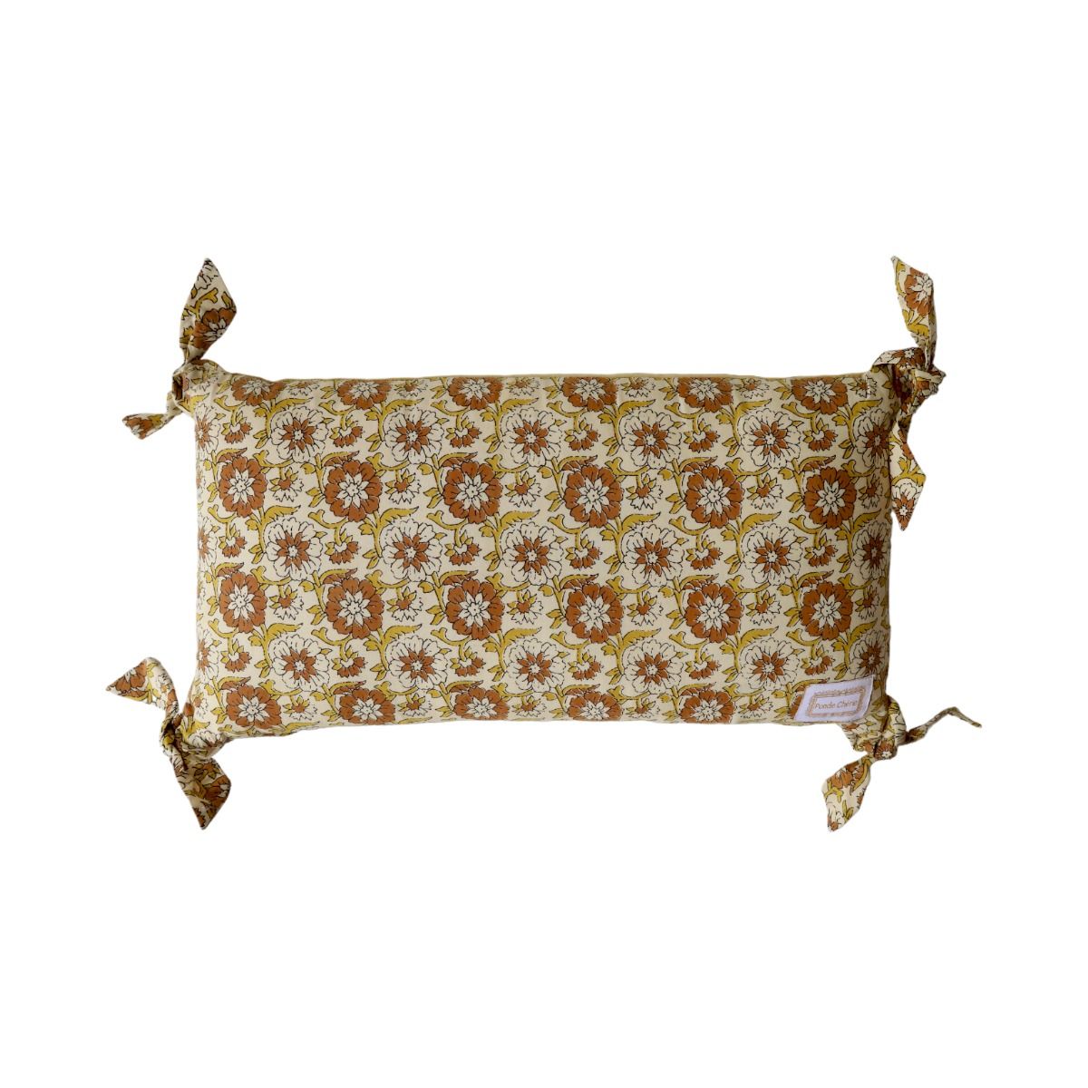 Coussin rectangulaire velours et block print - Delhi d'antan Pondie Chérie