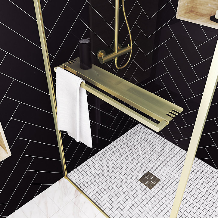 Paroi de douche à l'italienne fixe 90 x 200 cm, doré brossé, Galedo Golden Edge