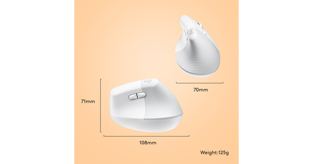 LogitechLift voor Mac Verticale Ergonomische Muis  (Wit, 400 - 4000 dpi, Bluetooth Low Energy)