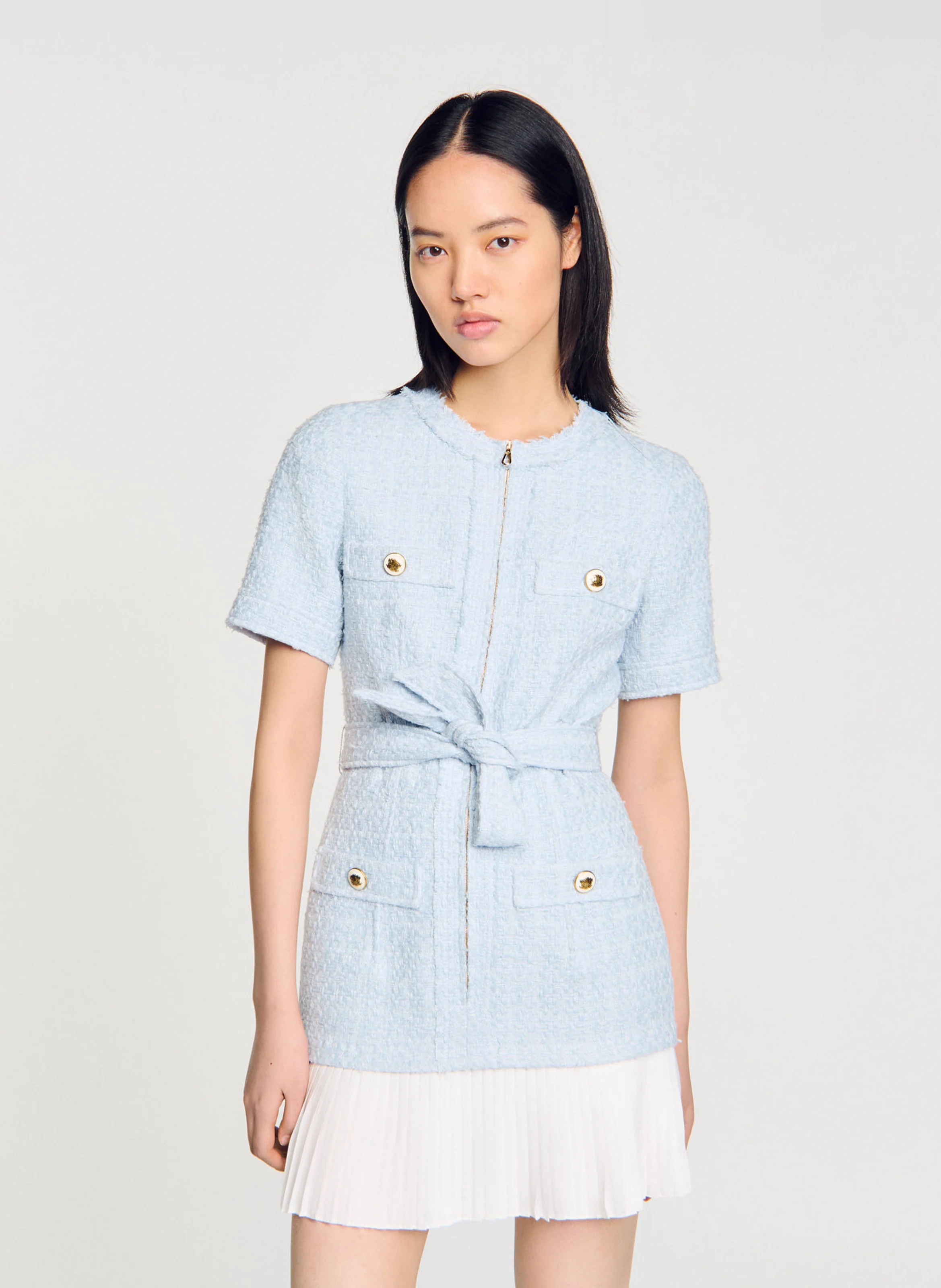 Robe courte effet tweed | Bleu