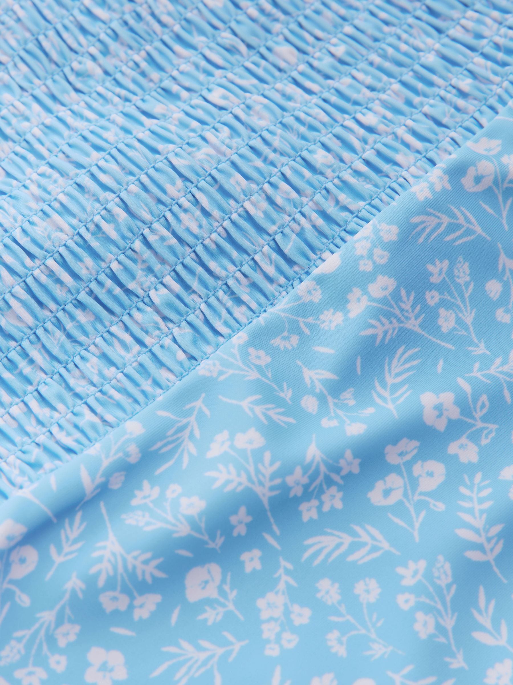 Blauw fijne bloemenprint - Gesmokt badpak (3-16jr)