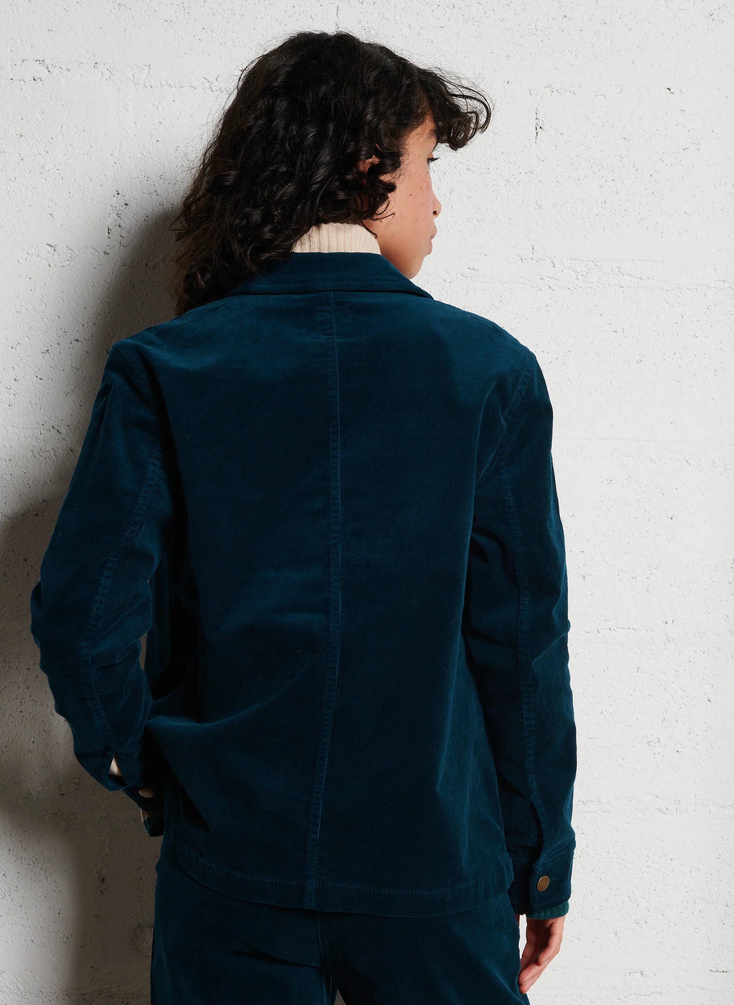 KEZIAH - Veste col classique droite en velours côtelé | Bleu