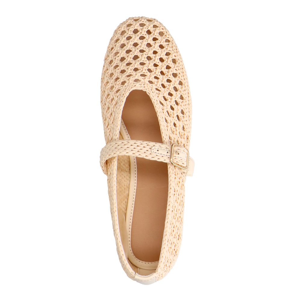 Witte raffia ballerina met gesp