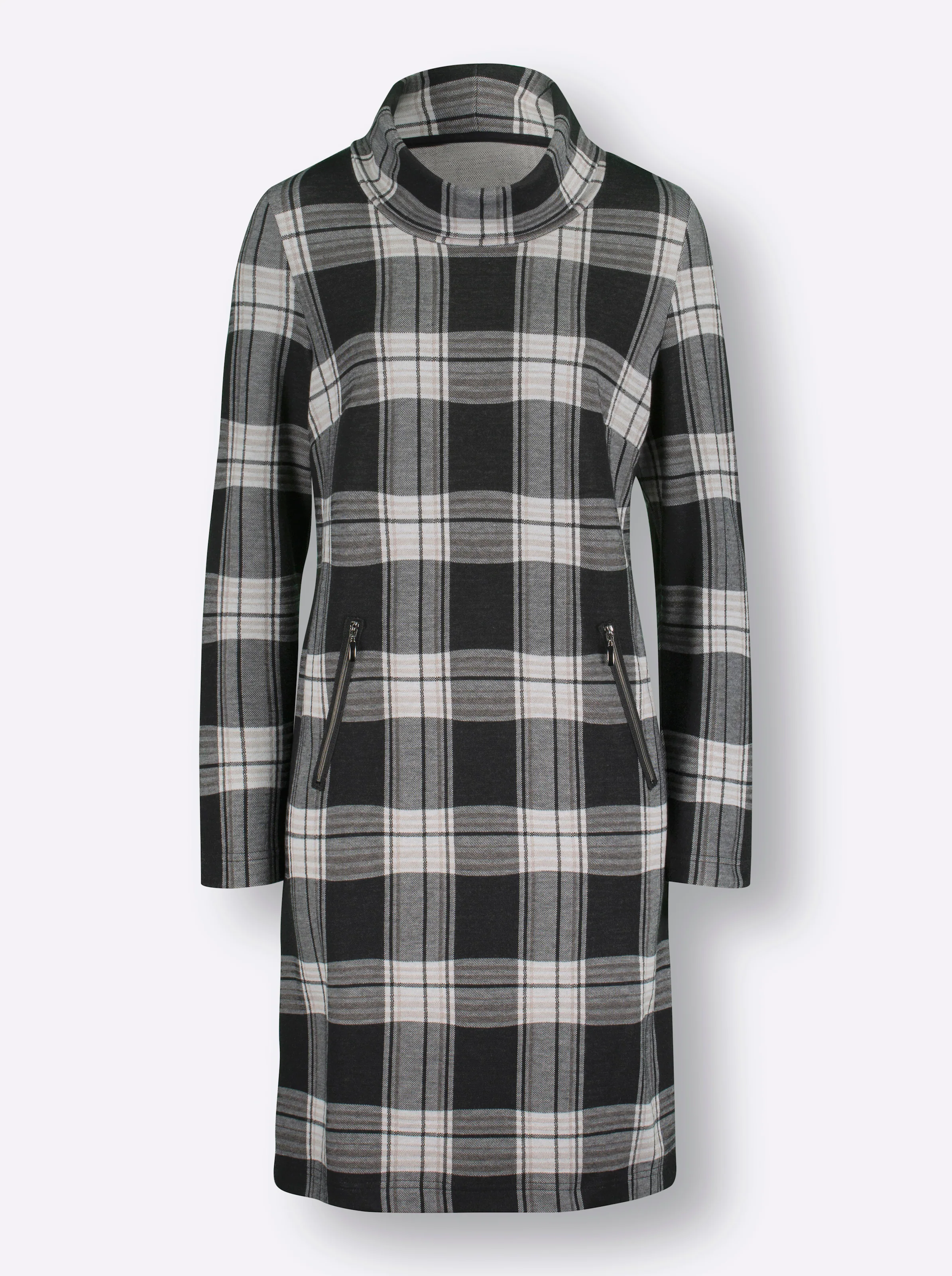 Jerseykleid in graphit-kariert