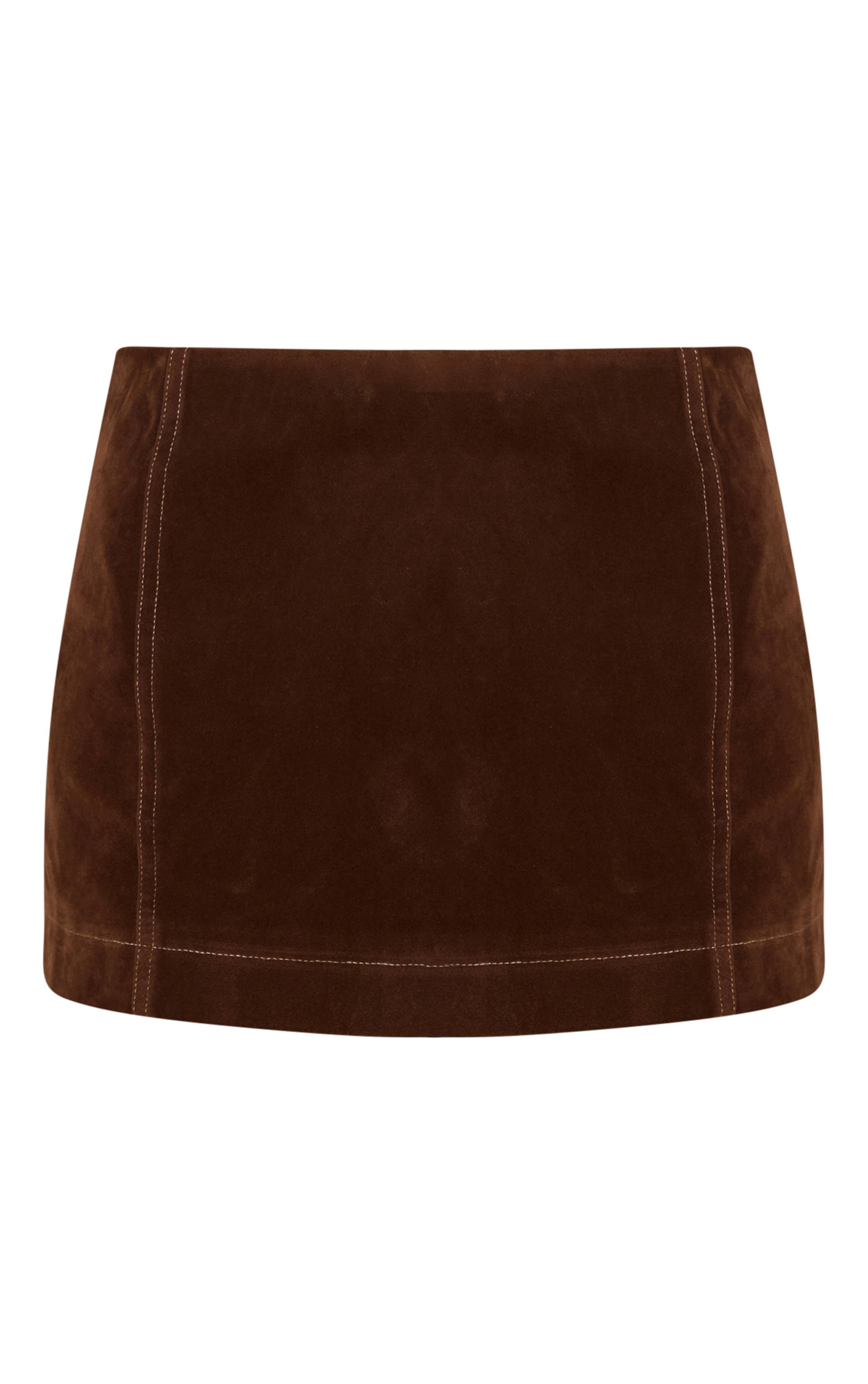 Marron Mini-jupe En Faux Suède Avec Détails De Coutures