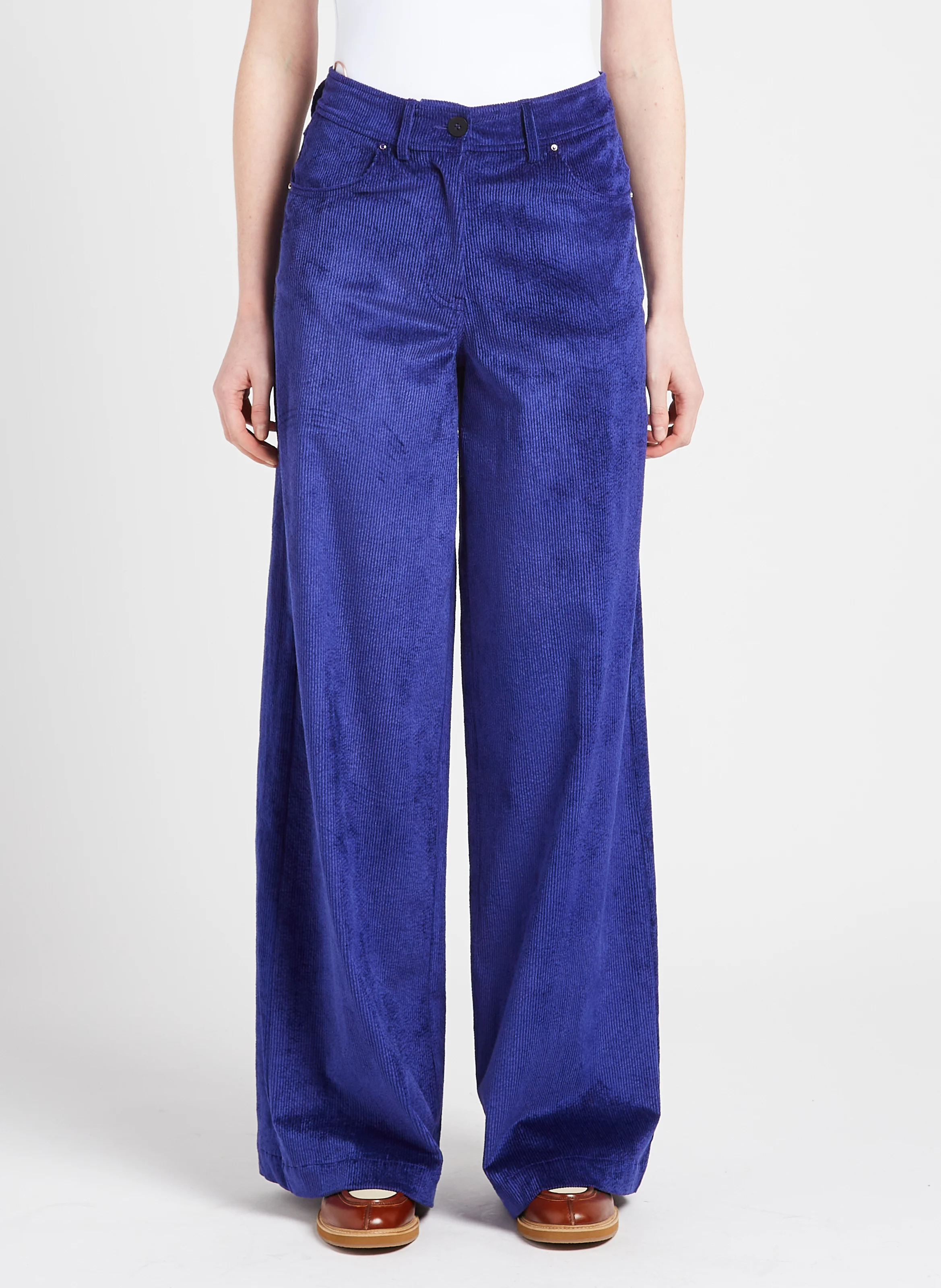 GUSTAVE - Pantalon large en coton mélangé | Bleu