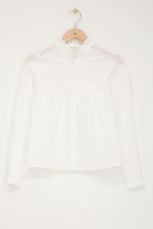 Witte blouse met embroidery en ruffle kraag