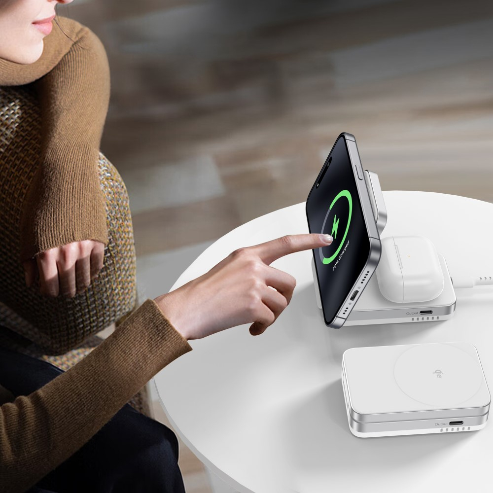 (15W) 2in1 Magnetisches Ladegerät Qi Wireless Charger Ladegerät Faltbare Ladestation für Apple iPhone / Apple Airpods - Weiss