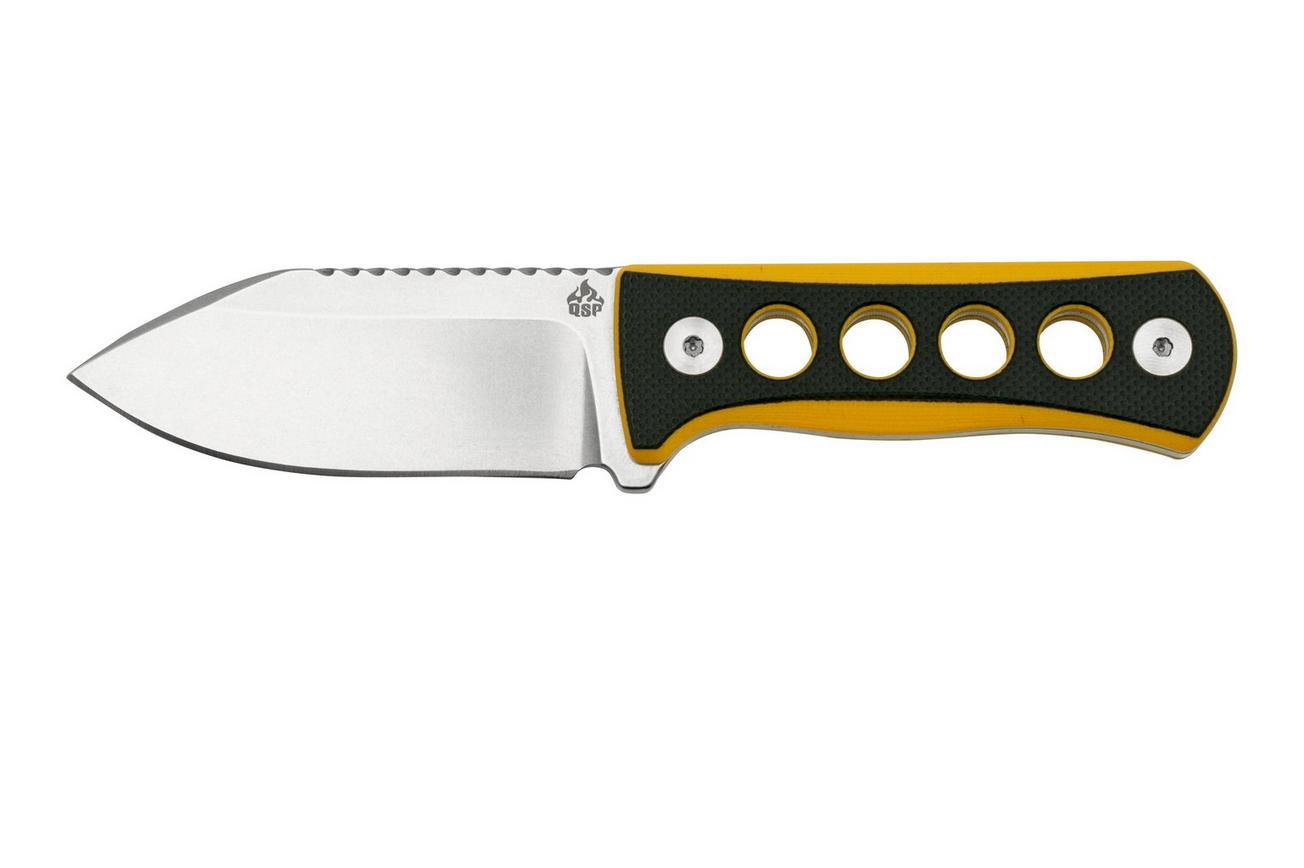 QSP Knife Canary QS141-A1 Stonewashed, Black Yellow G10, nekmes