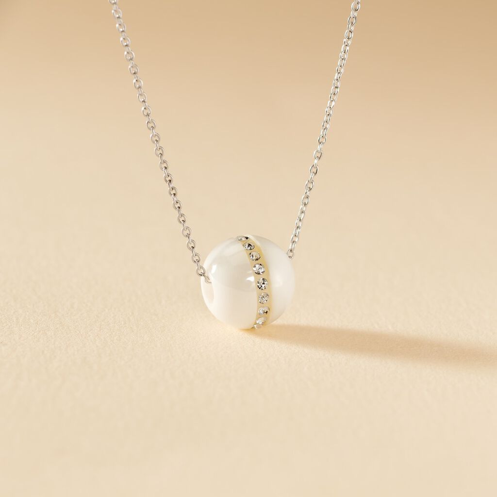 Collier Nina Cera Argent Blanc Strass Et Céramique