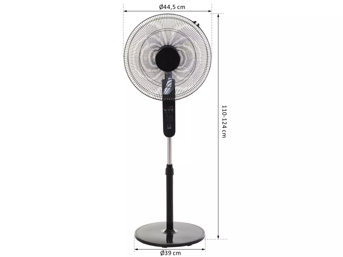 Ventilateur sur pied Ø 44 cm hauteur réglable oscillant silencieux 45 W avec télécommande minuterie 3 modes 3 vitesses noir