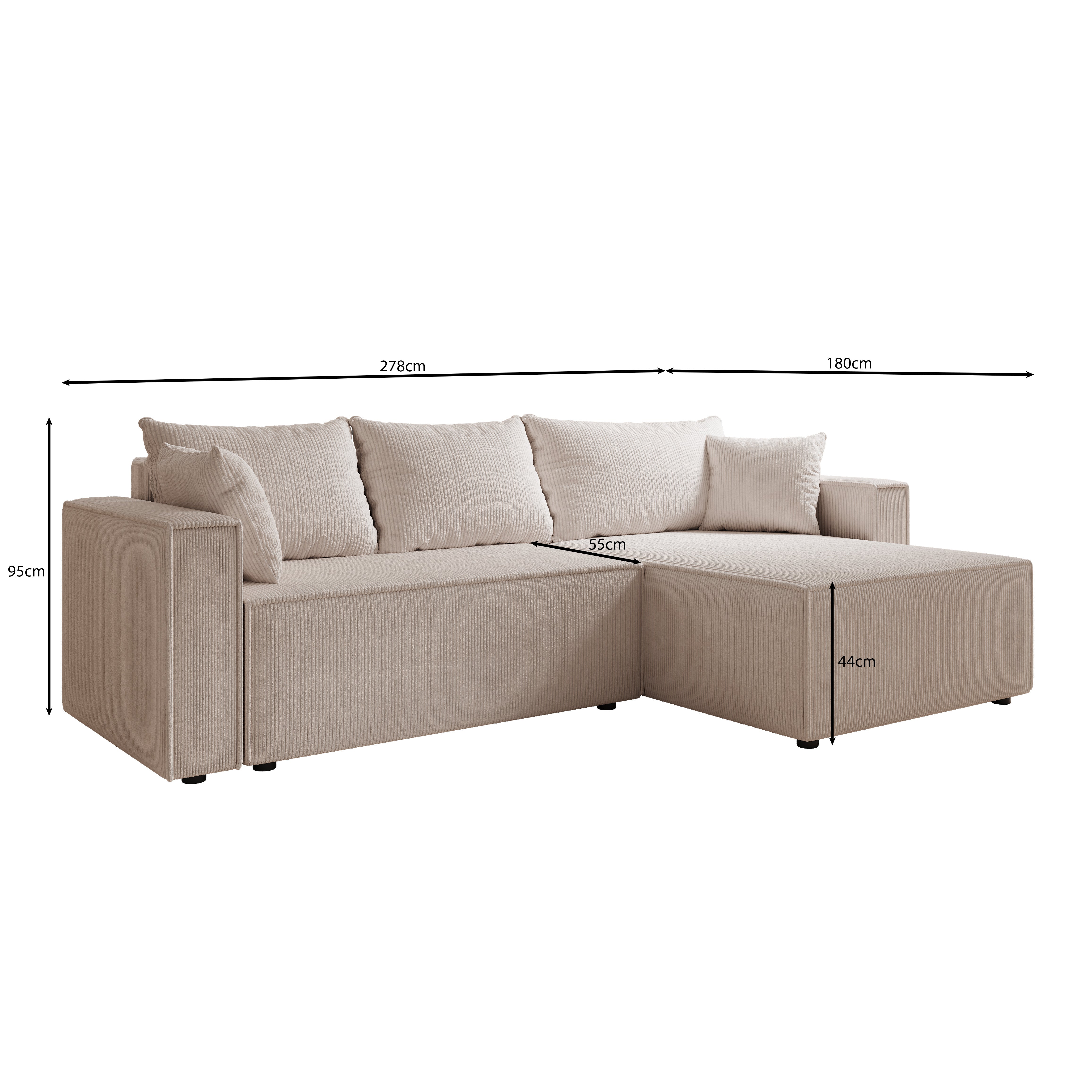 Lawrence - Hoekbank 3-zits met chaise longue - Ribstof beige - Rechts