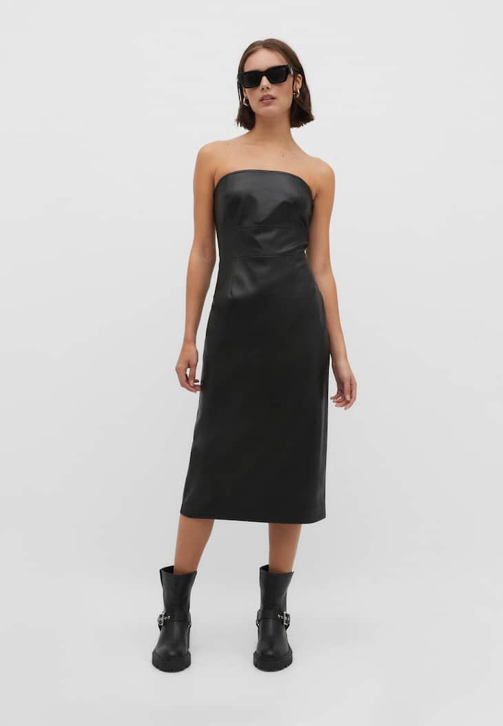 Vestido midi de couro sintético