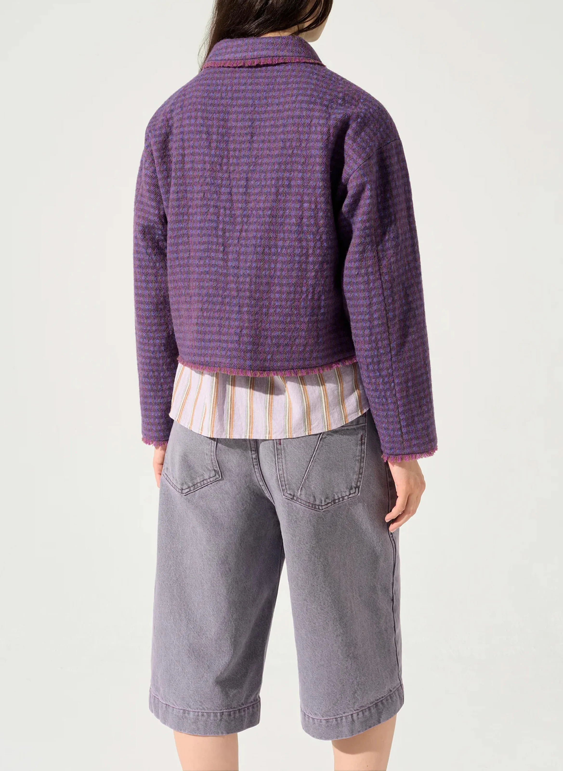 Veste courte imprimée en laine| Violet