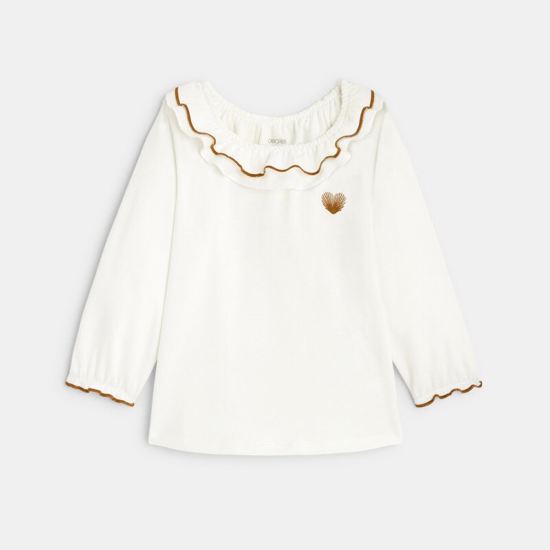 T-shirt col volanté blanc bébé fille Blanc