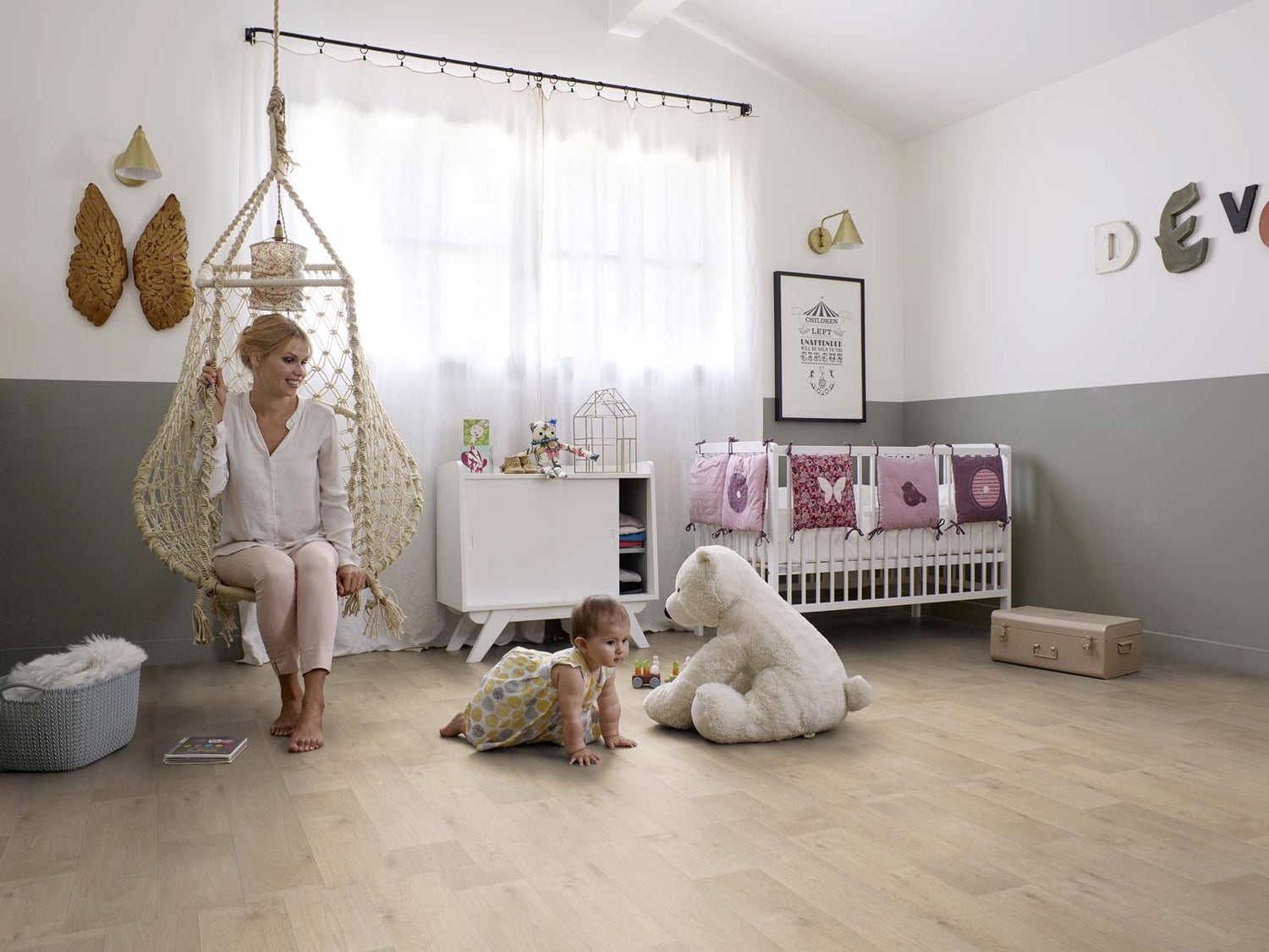 PVC-vloer, per meter, houtlook, grijs/beige, 2 tot 3 mm breed, 200 cm breed (per meter)