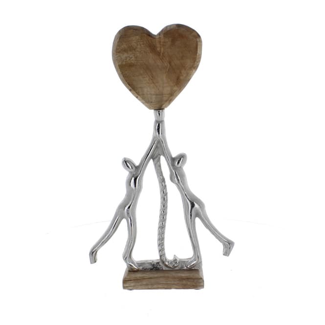 Paar mit Herz - Metall und Holz - silber/braun - ca. 19 x 5 x 30 cm